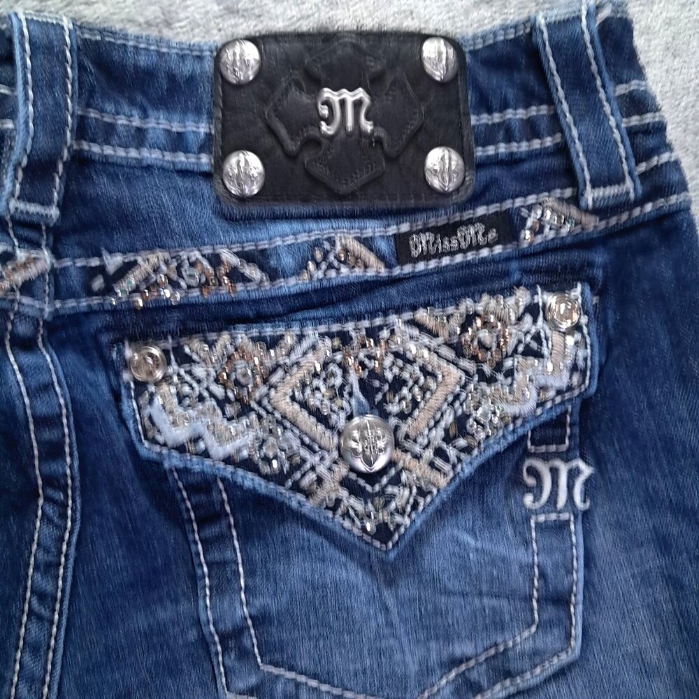 Miss Me Jean Women 31x34, Tag 30X34 Boot Cut Embellished Distressed Flap Pockets - Picture 8 of 16